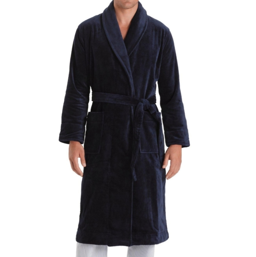 Brooks Brothers men's robe 100% Supima cotton navy blue terrycloth belt Medium